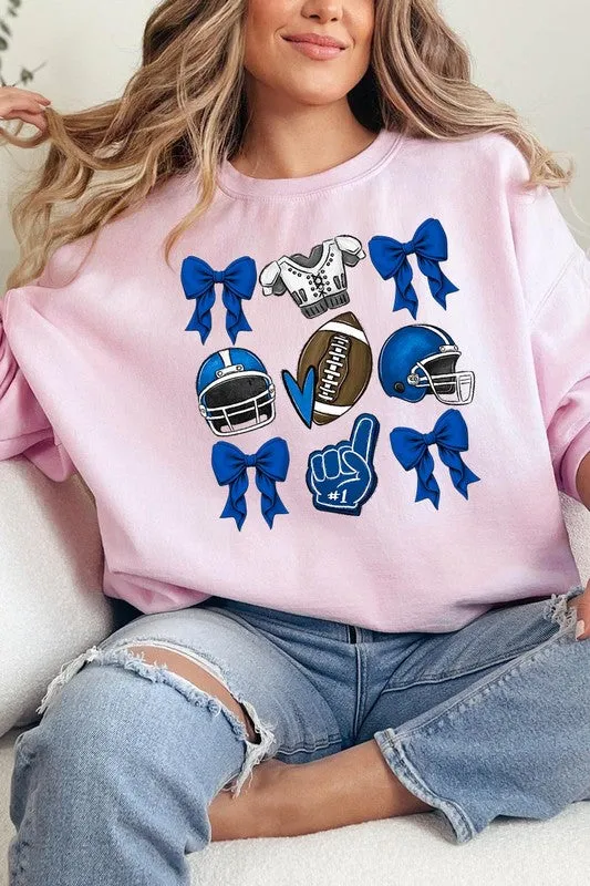 Blue Coquette Football Graphic Fleece Sweatshirts