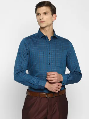 Blue Cotton Checked Slim Fit Shirt