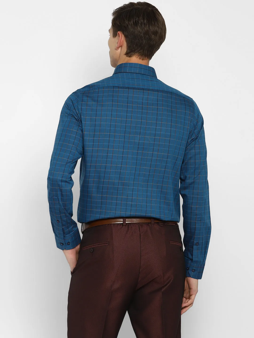 Blue Cotton Checked Slim Fit Shirt