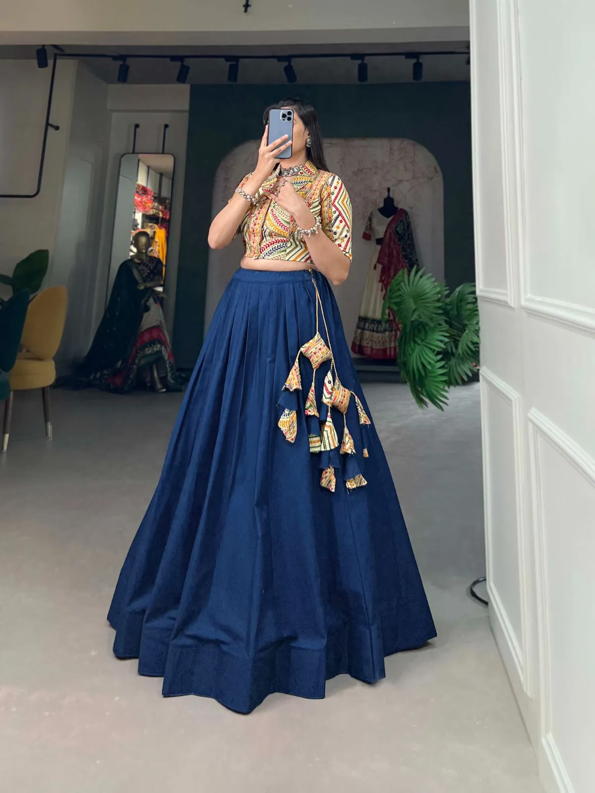 Blue Cotton Lehenga Co-ord Set with Adjustable Blouse