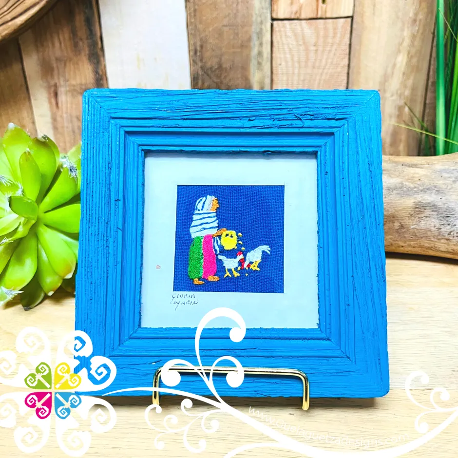 Blue Culturas Bordadas - Embroidered Wood Frame