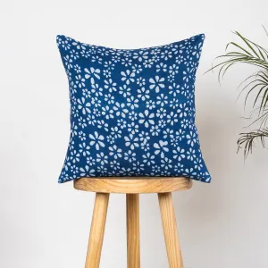 Blue Cushion Covers Block Floral Print Cotton for Sofas