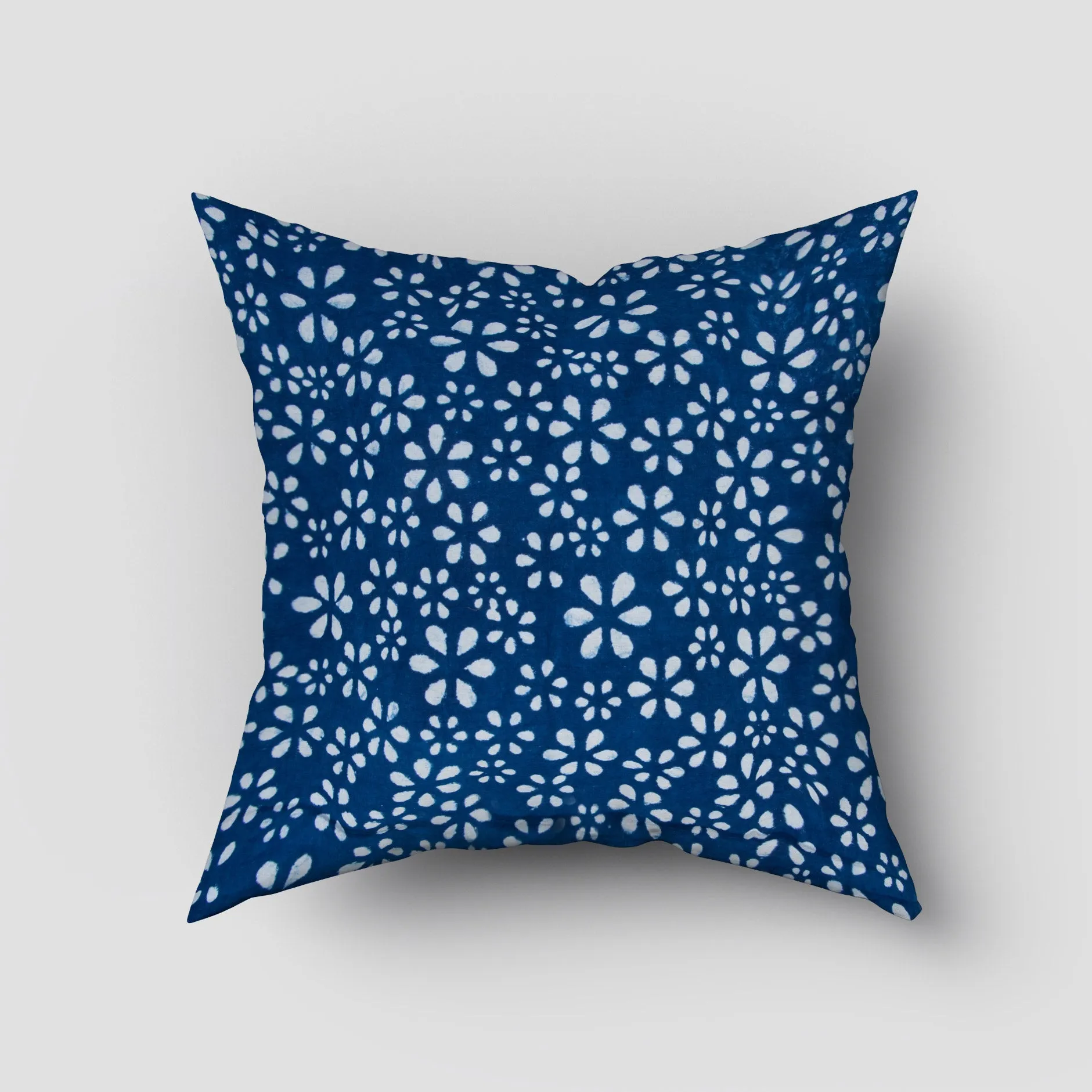 Blue Cushion Covers Block Floral Print Cotton for Sofas