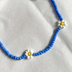 Blue Daisy Bead Necklace