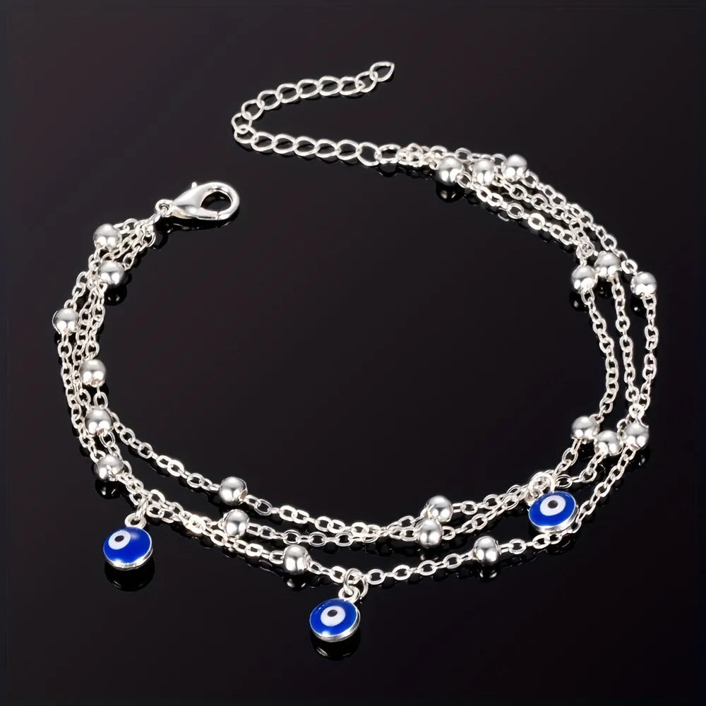 Blue Devils Eye Anklet Minimalist Boho Style Chain Bracelet