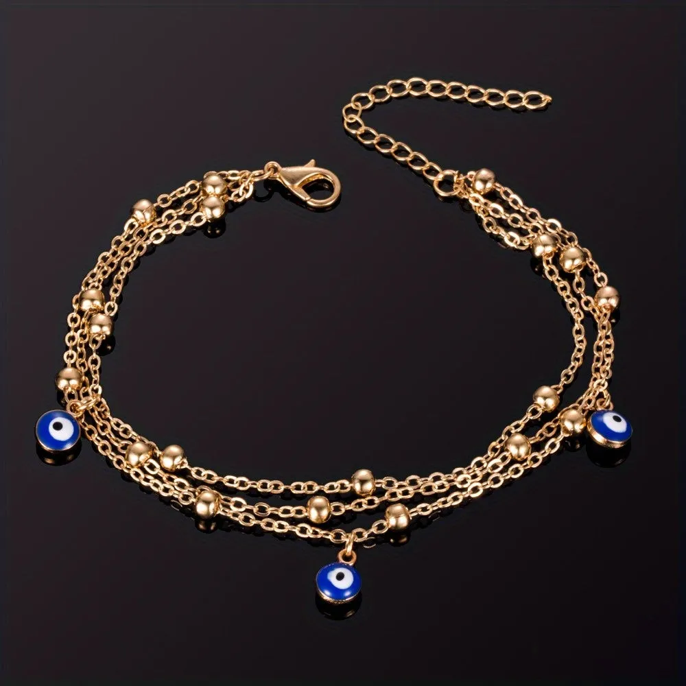 Blue Devils Eye Anklet Minimalist Boho Style Chain Bracelet