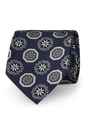 Blue diamonds & flowers silk hand made tie