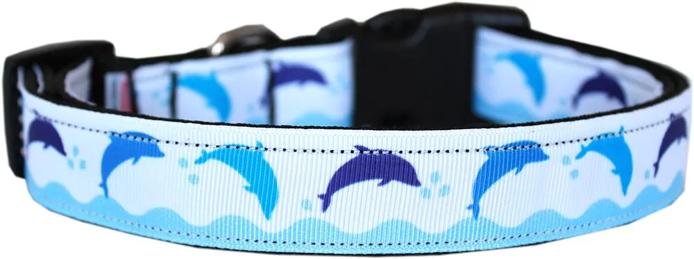 Blue Dolphins Nylon Dog Collar Sm