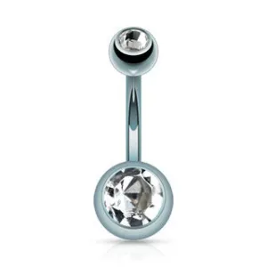 Blue Double Gem Titanium Belly Ring