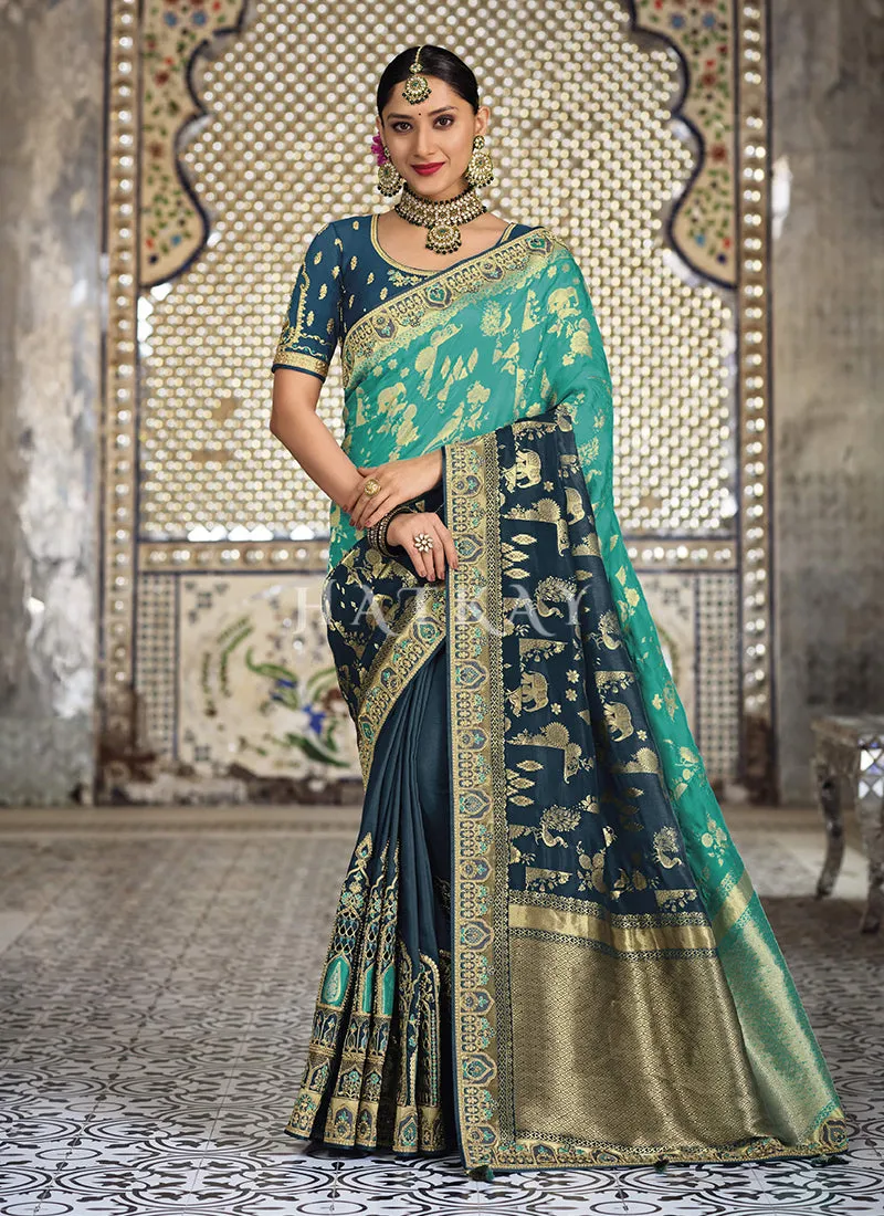 Blue Dual Tone Silk Saree