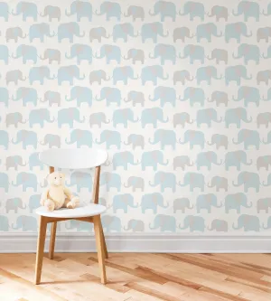 Blue Elephant Parade Peel And Stick Wallpaper