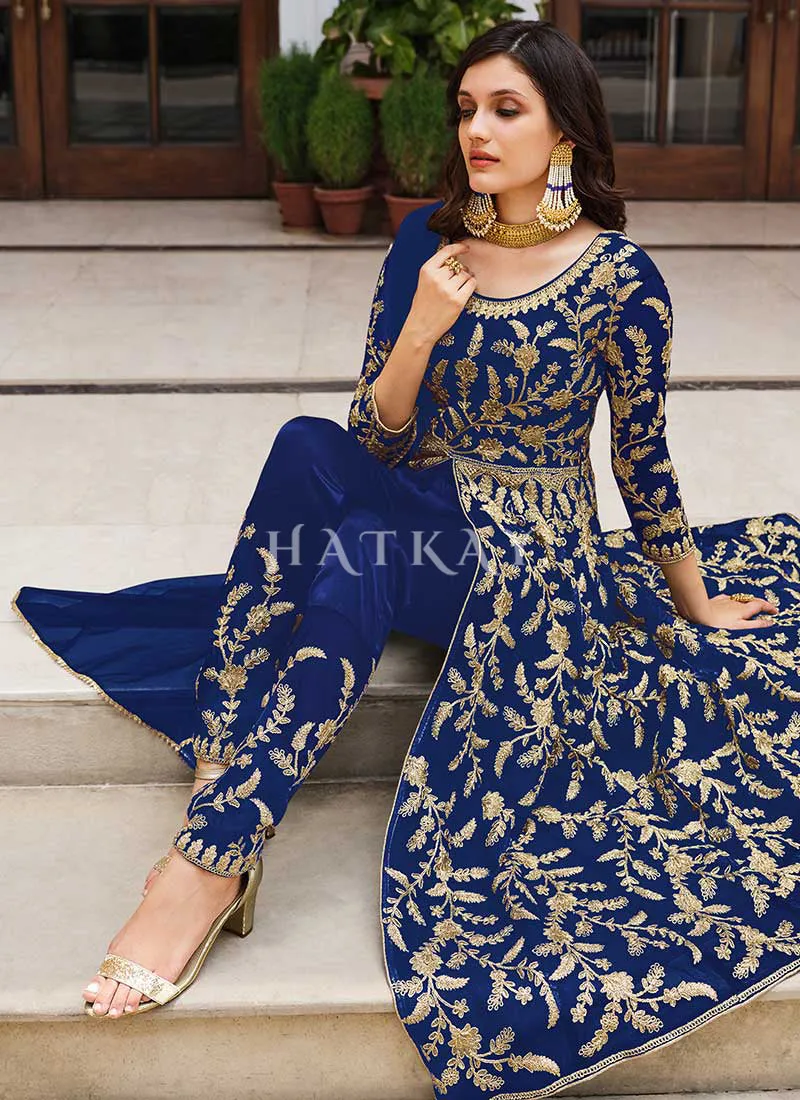 Blue Embroidered Designer Anarkali Suit