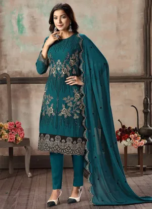 Blue Embroidered Designer Salawar Kameez