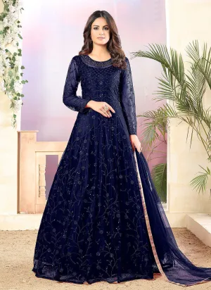 Blue Embroidered Net Anarkali Suit