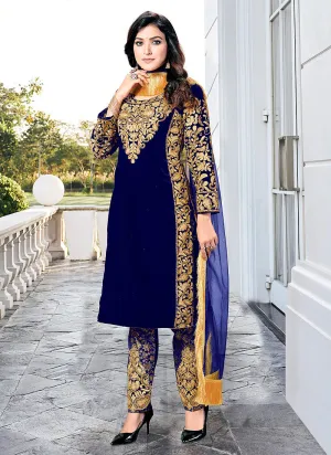 Blue Embroidered Pakistani Pant Suit