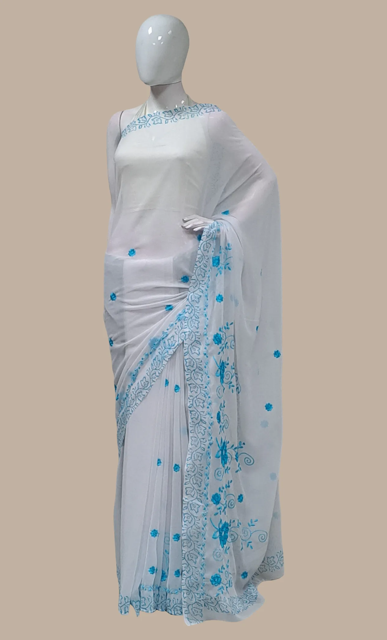 Blue Embroidered Sari