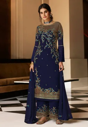 Blue Embroidered Wedding Pant Suit