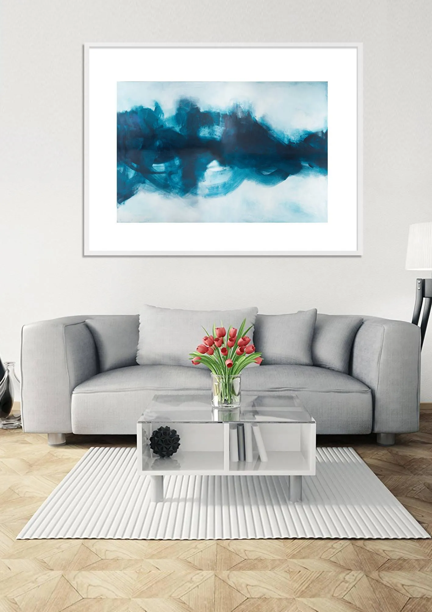 Blue extra large wall art, Modern Minimalist contemporary print, Contemporary Wall Painting, Brush Stroke Print, Camilo Mattis