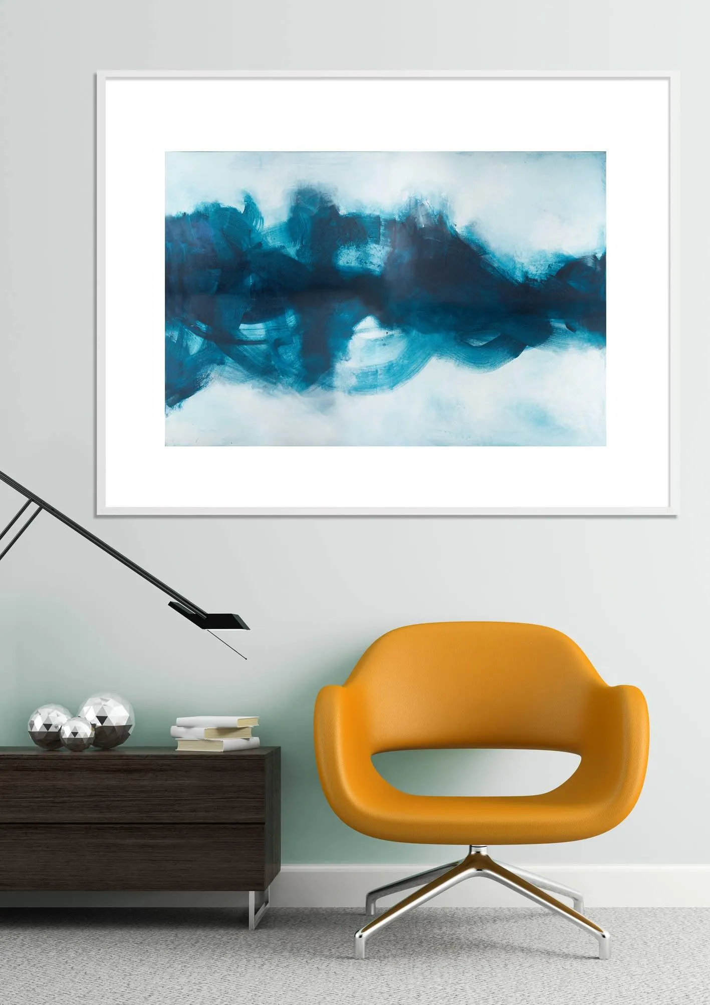 Blue extra large wall art, Modern Minimalist contemporary print, Contemporary Wall Painting, Brush Stroke Print, Camilo Mattis