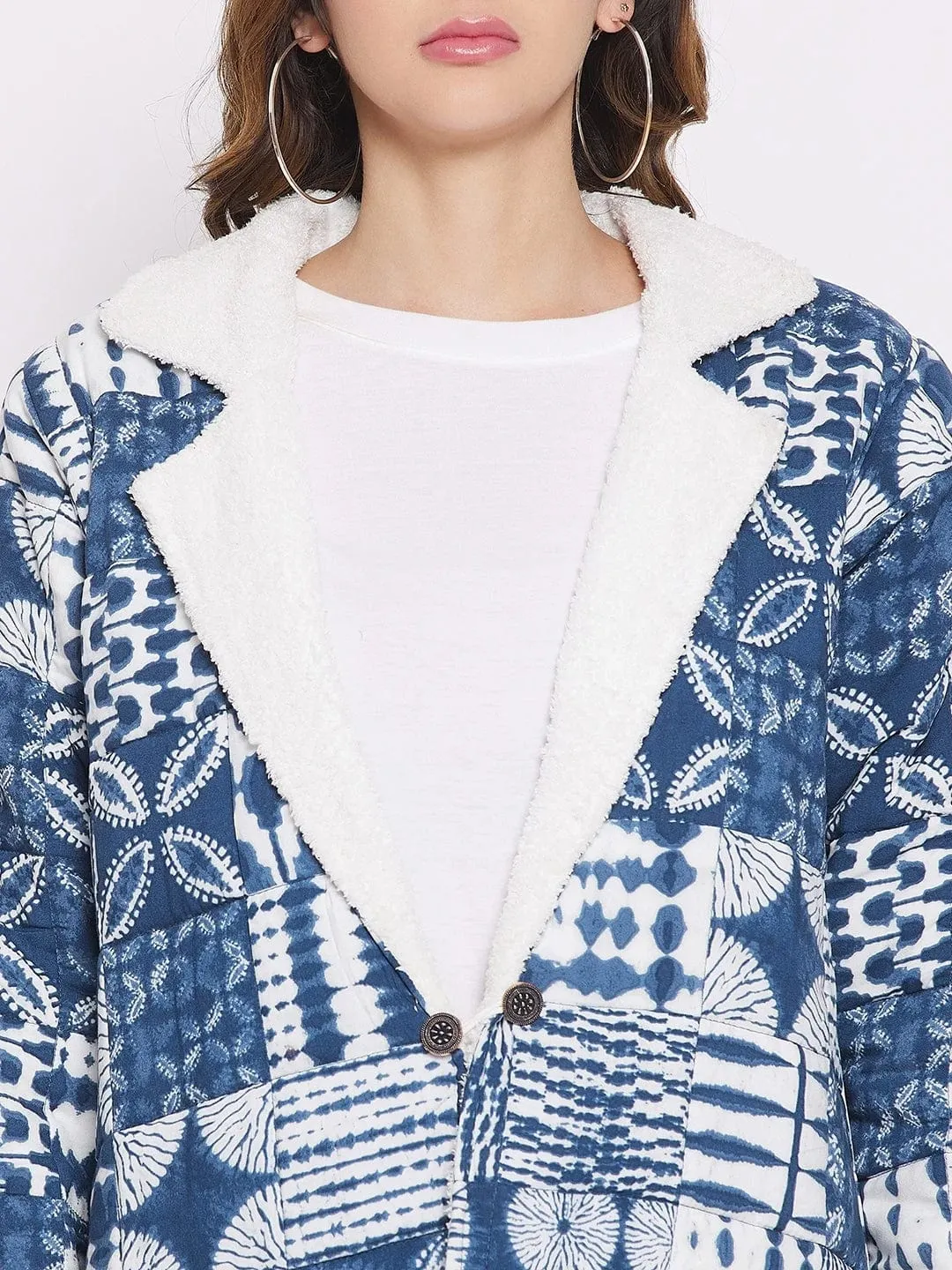 Blue Floral And Geometric Quilted Jacket