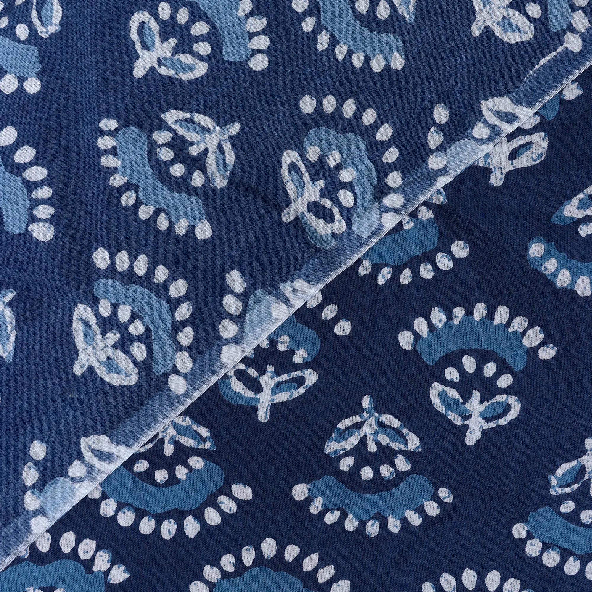 Blue Floral Dabu Print Cotton Fabric