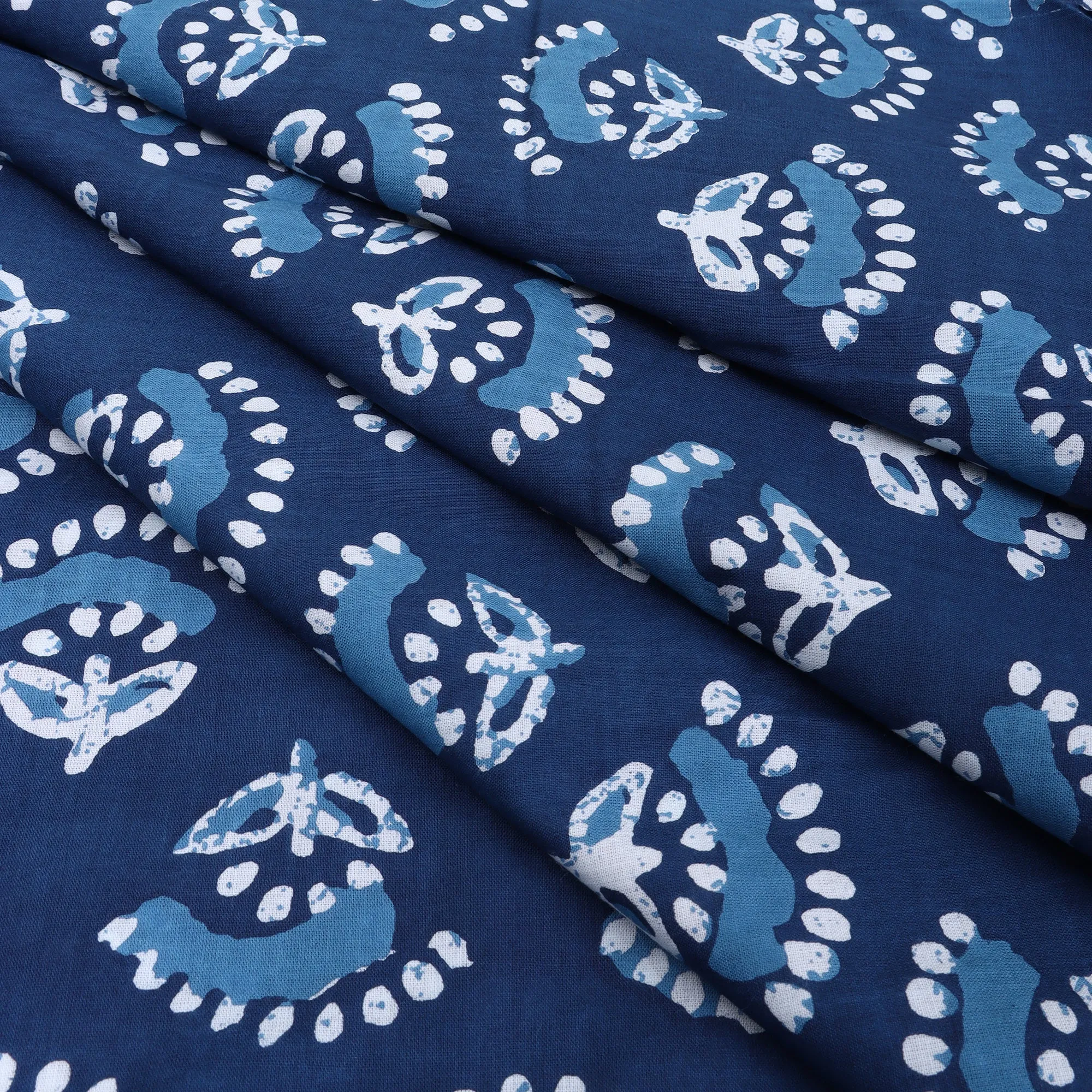 Blue Floral Dabu Print Cotton Fabric