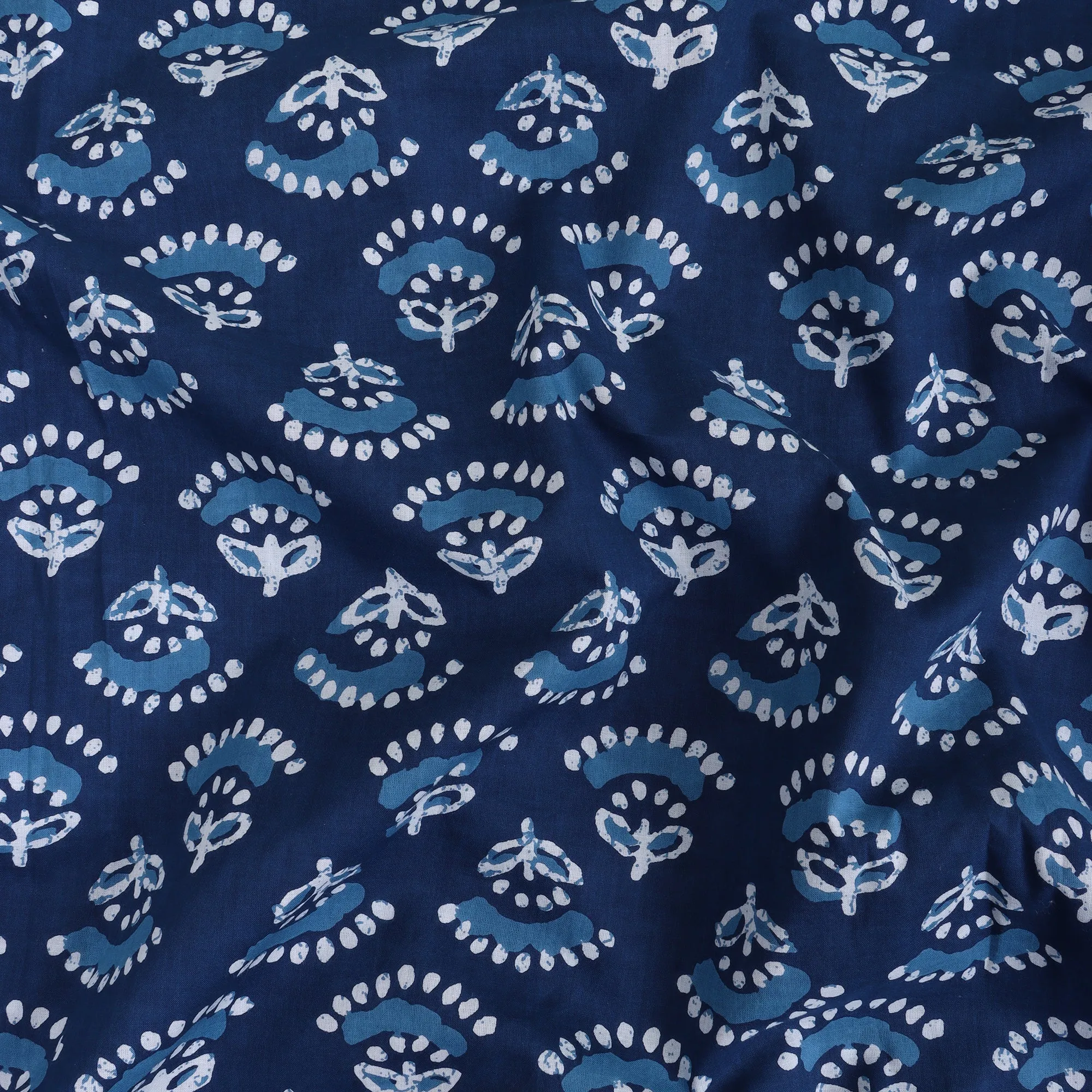 Blue Floral Dabu Print Cotton Fabric