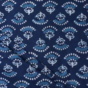 Blue Floral Dabu Print Cotton Fabric