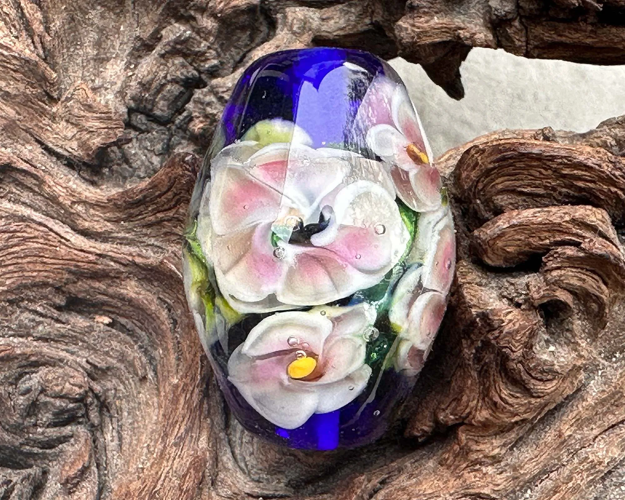 Blue Floral Lampwork Focal Bead SRA