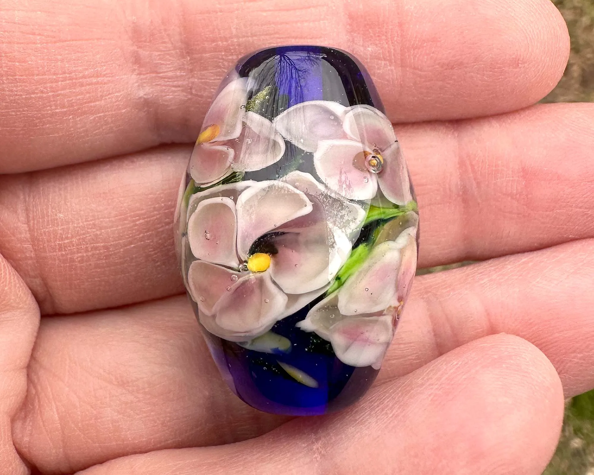 Blue Floral Lampwork Focal Bead SRA