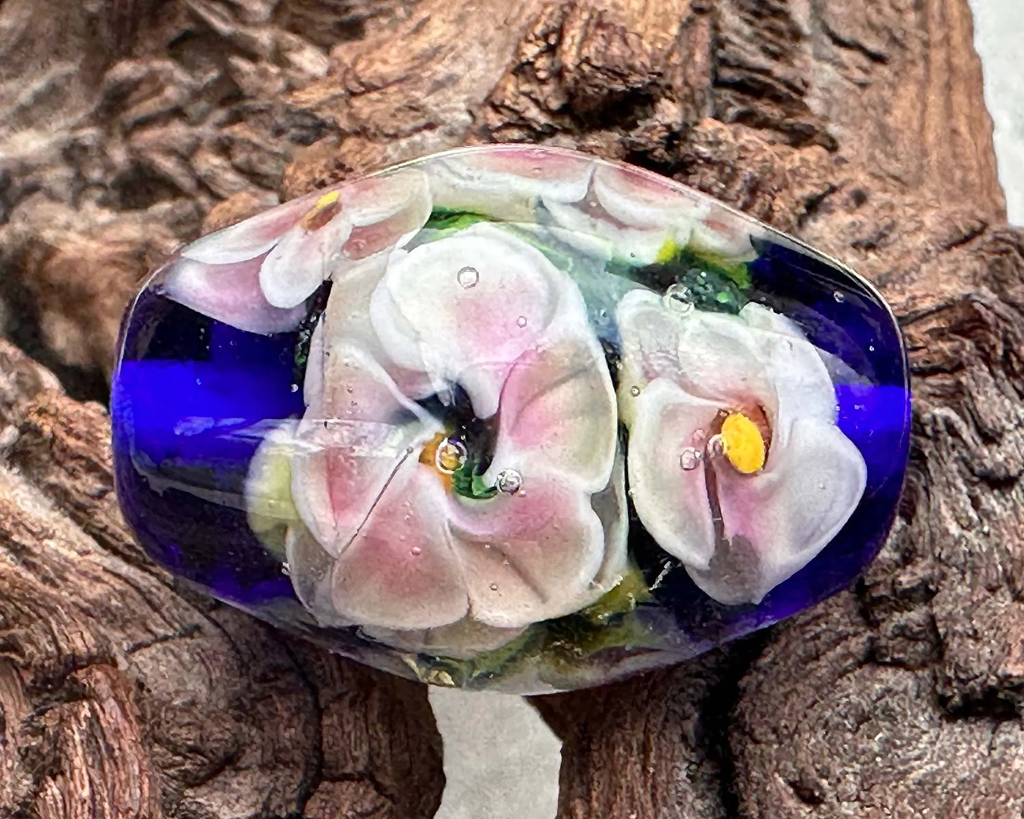 Blue Floral Lampwork Focal Bead SRA