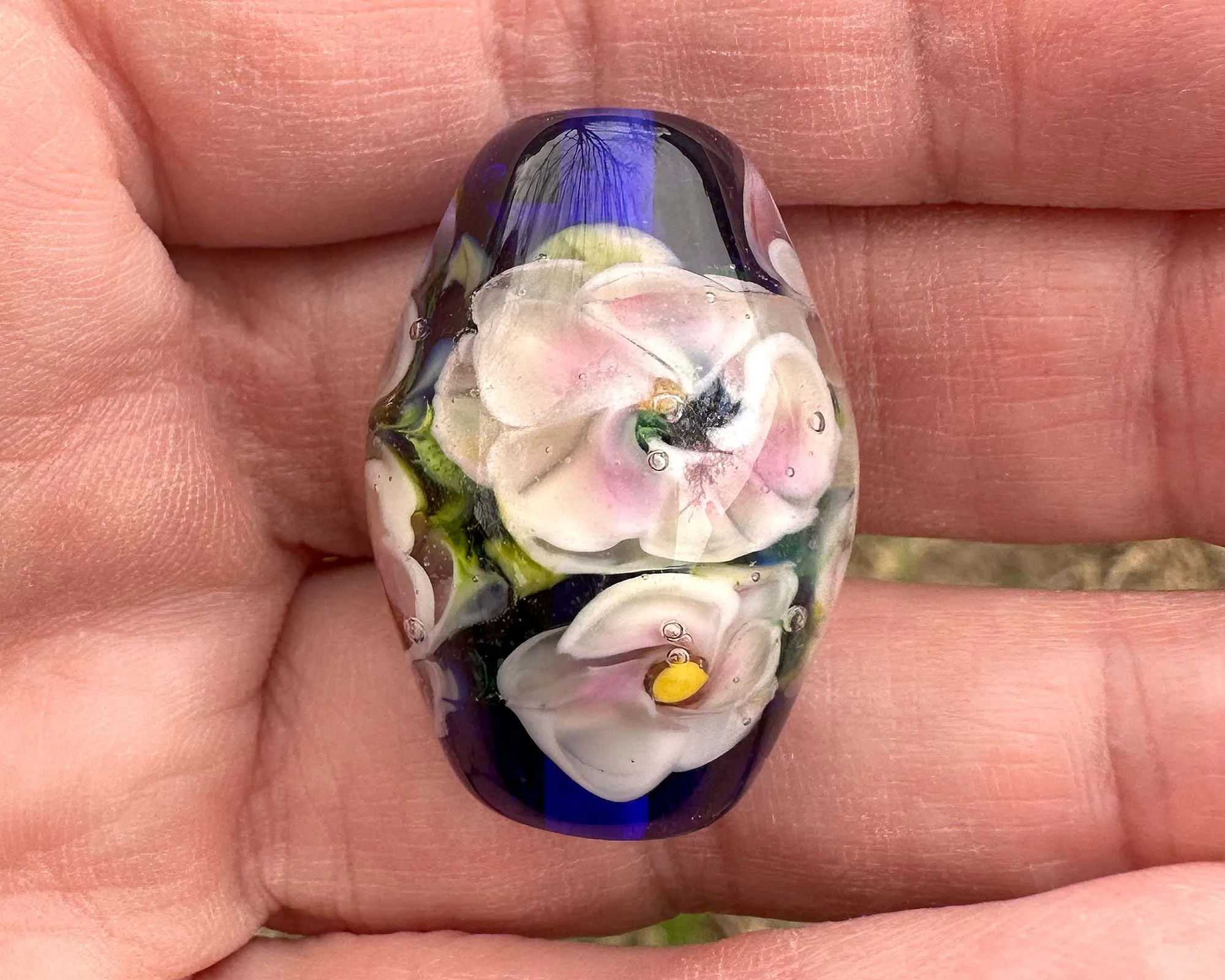 Blue Floral Lampwork Focal Bead SRA