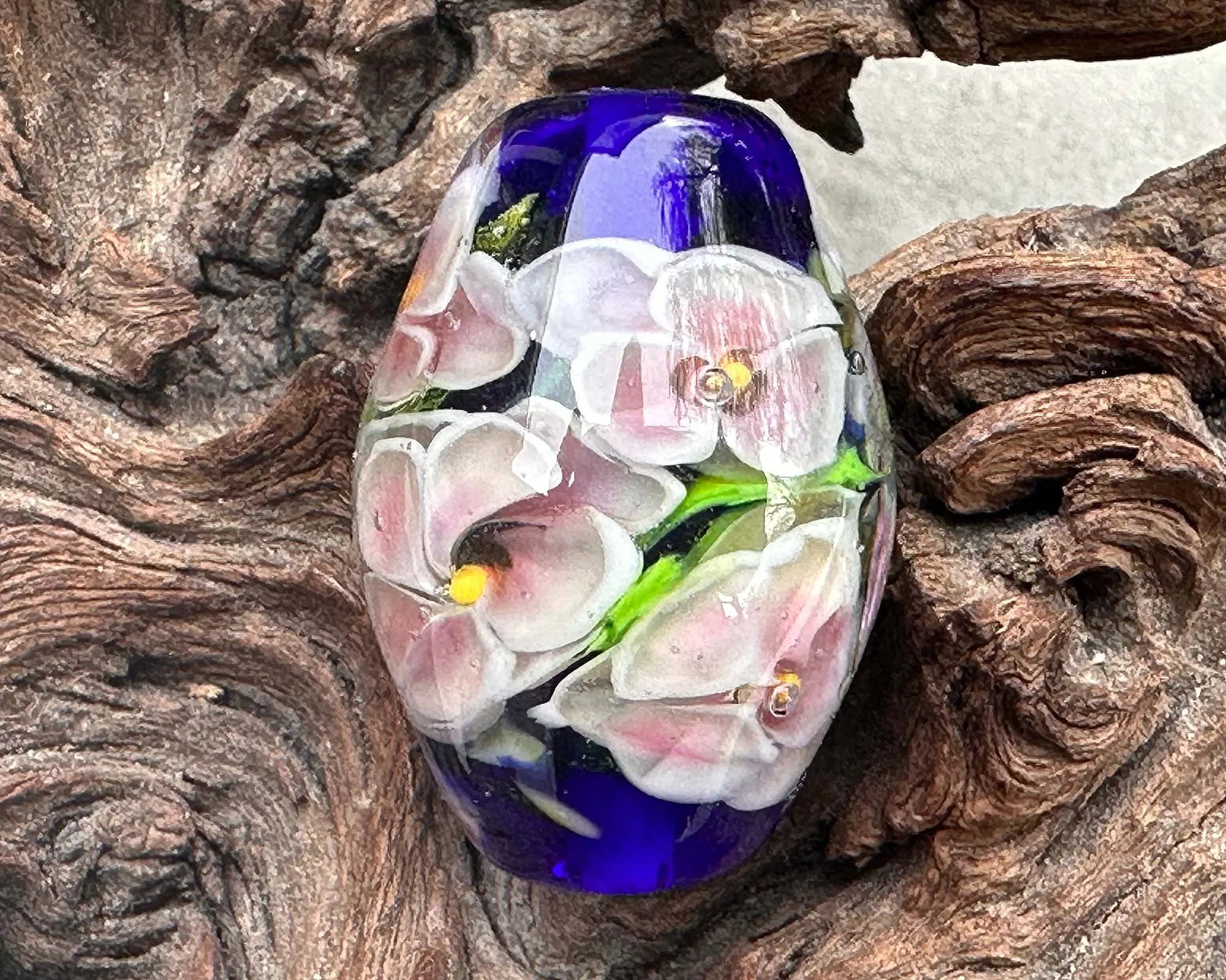 Blue Floral Lampwork Focal Bead SRA