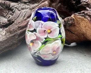 Blue Floral Lampwork Focal Bead SRA