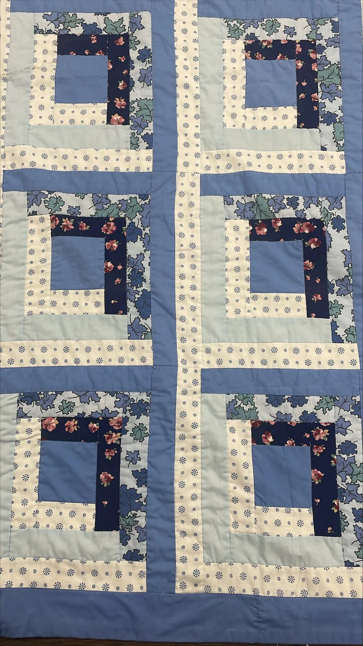 Blue Floral Log Cabin Quilt-9/23