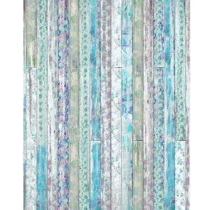 Blue Floral Planks Printed Backdrop