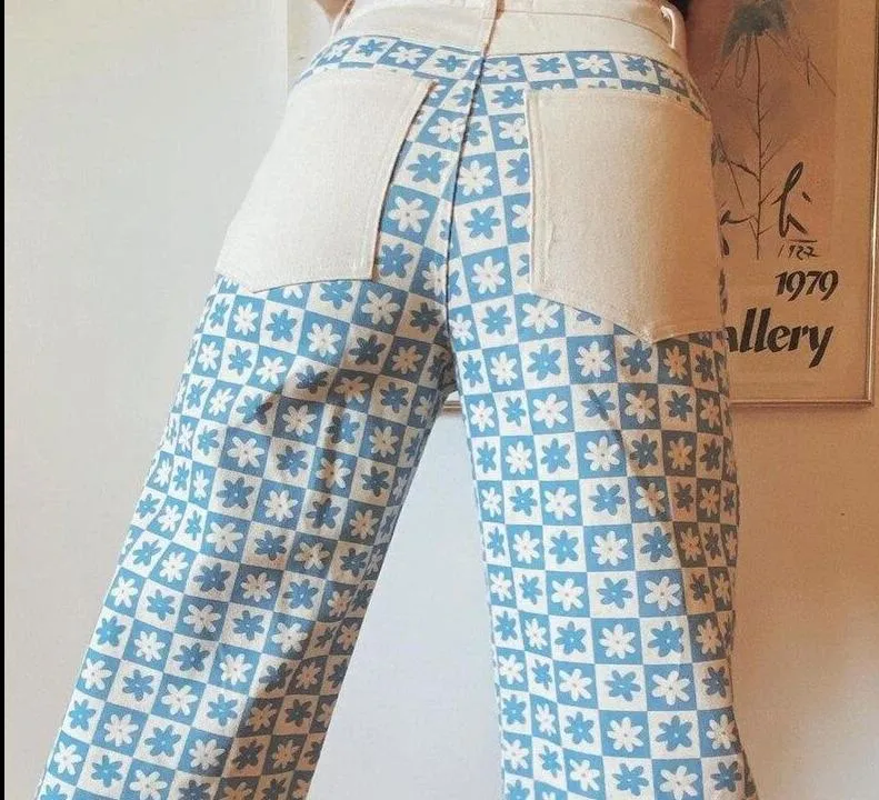 Blue Floral Print Pants