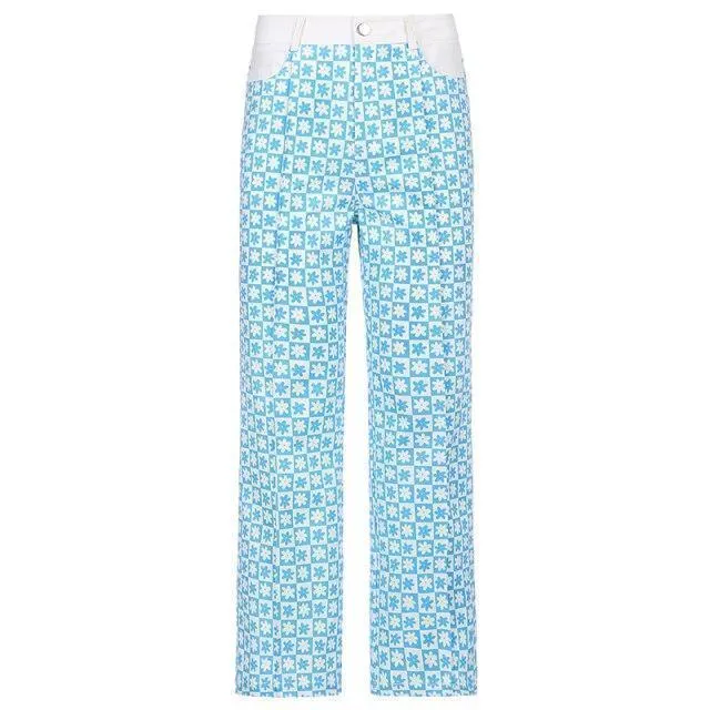 Blue Floral Print Pants