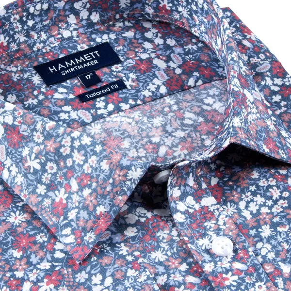 Blue Floral Print Regular Fit Men's Shirt