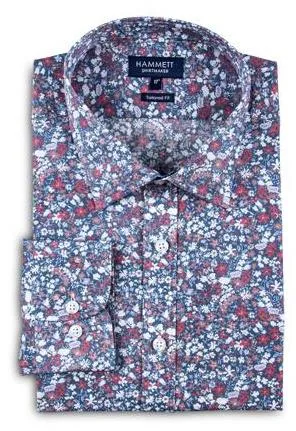 Blue Floral Print Regular Fit Men's Shirt