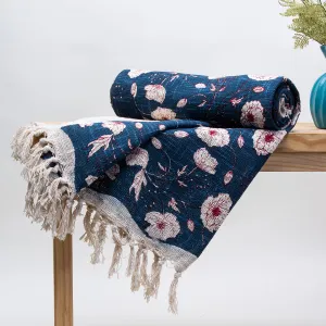 Blue Floral Print Stylish Sofa throw For Home Decor