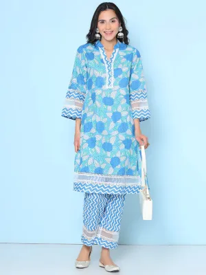 Blue Floral Printed Kurta set