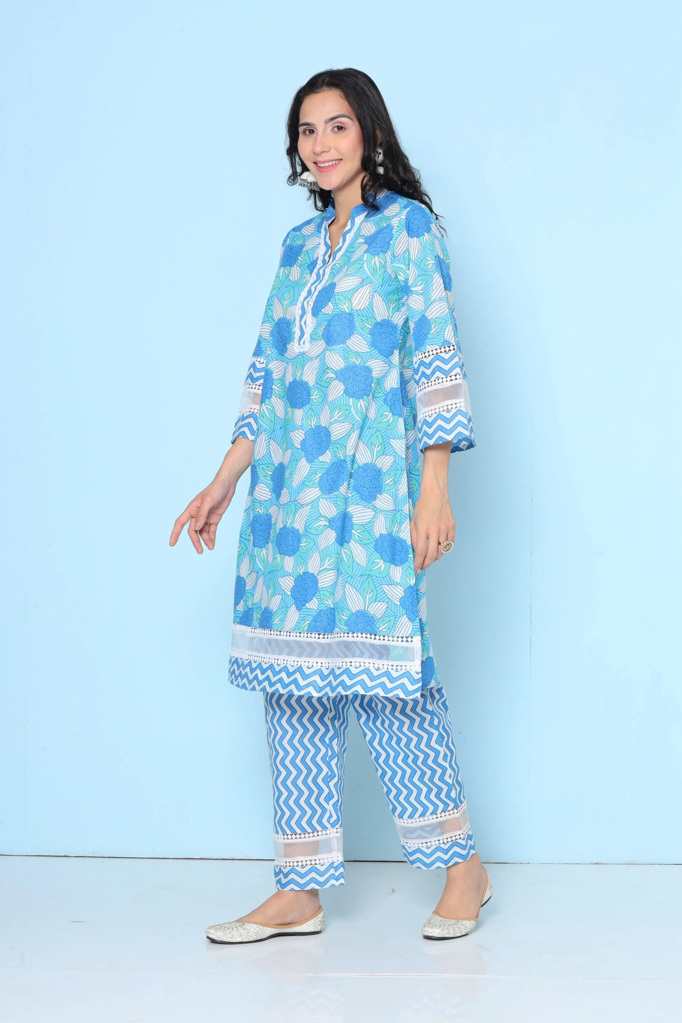 Blue Floral Printed Kurta set