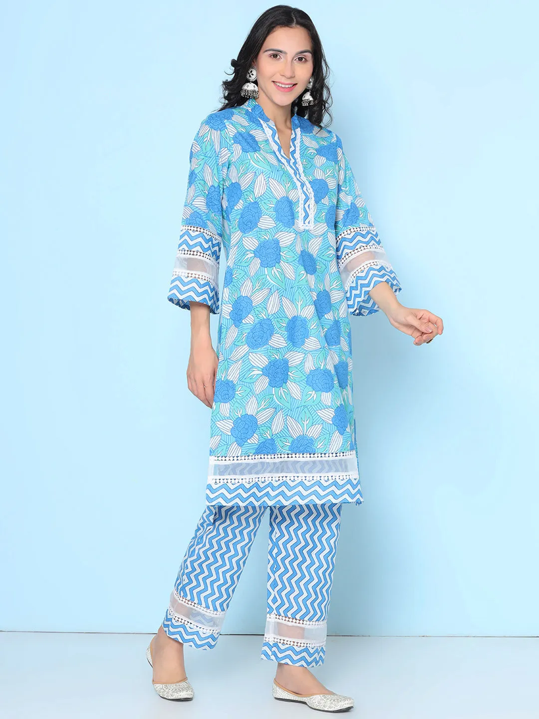 Blue Floral Printed Kurta set