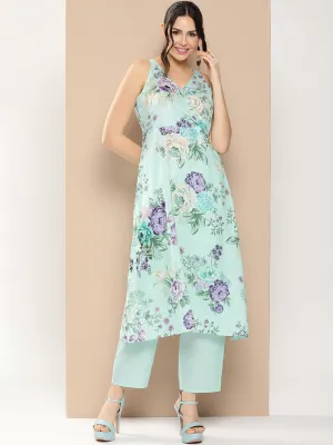 Blue Floral Printed Kurta With Pants