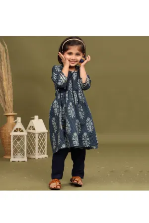 Blue floral printed kurti with churidar sets