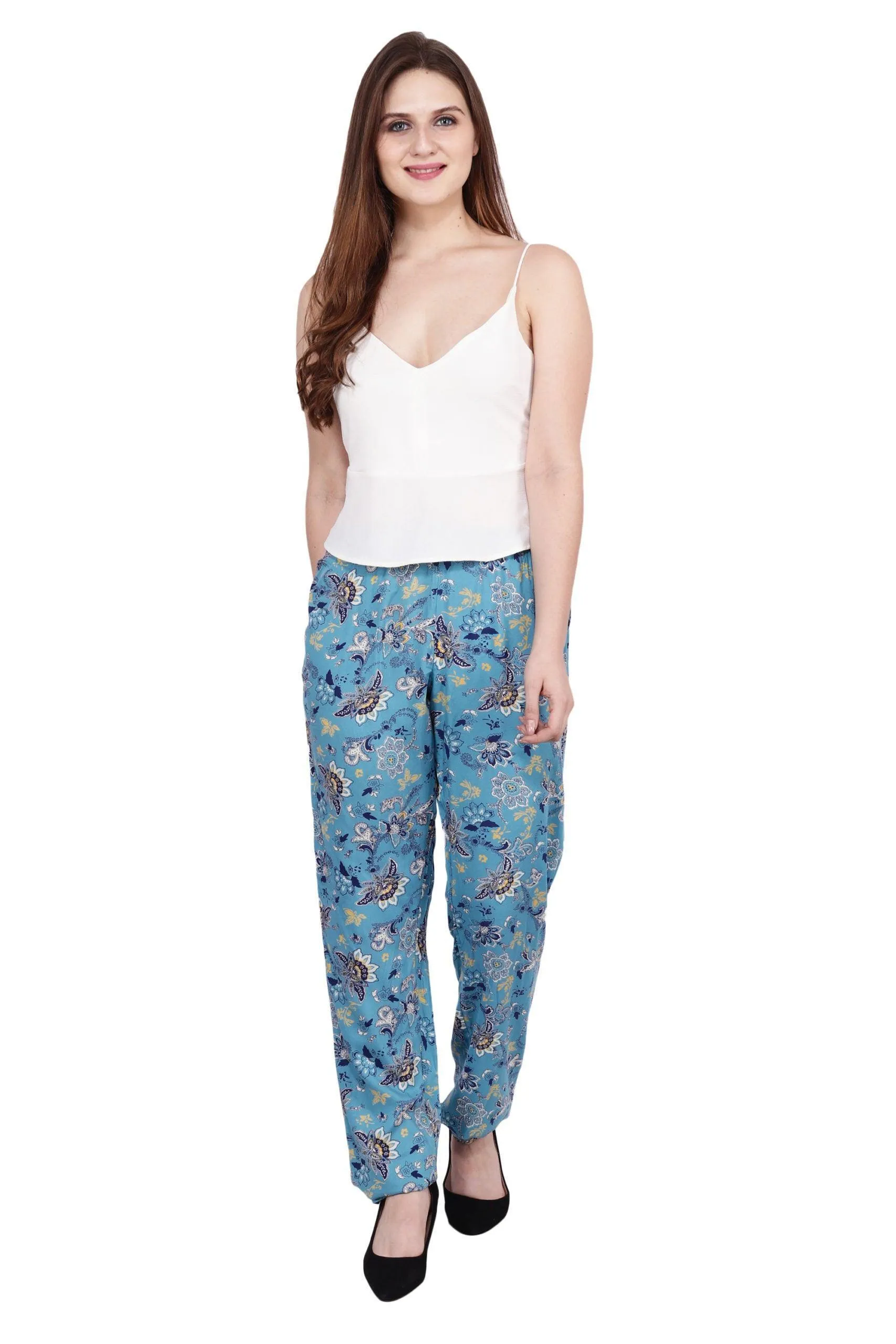 Blue Floral Printed Trousers