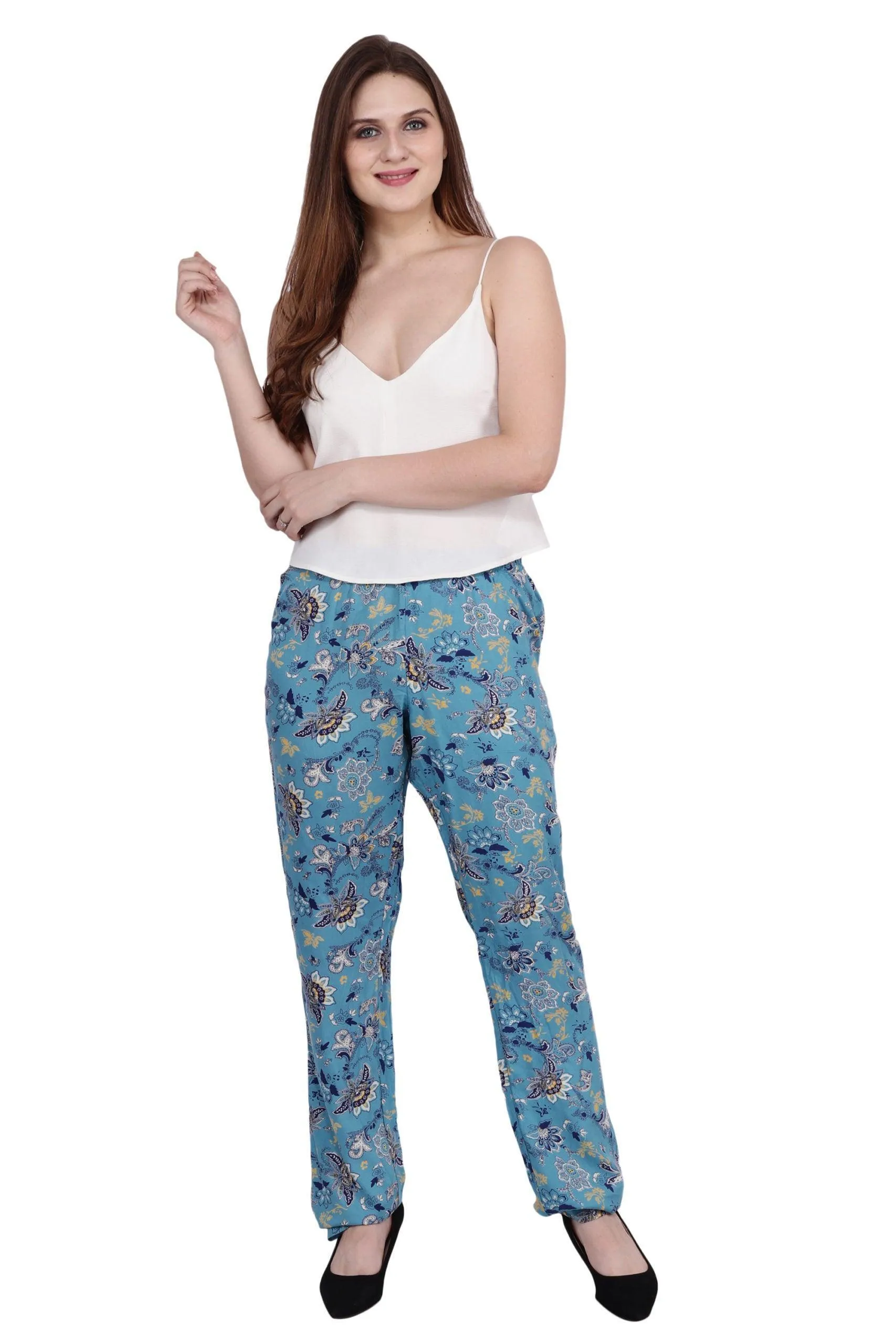 Blue Floral Printed Trousers