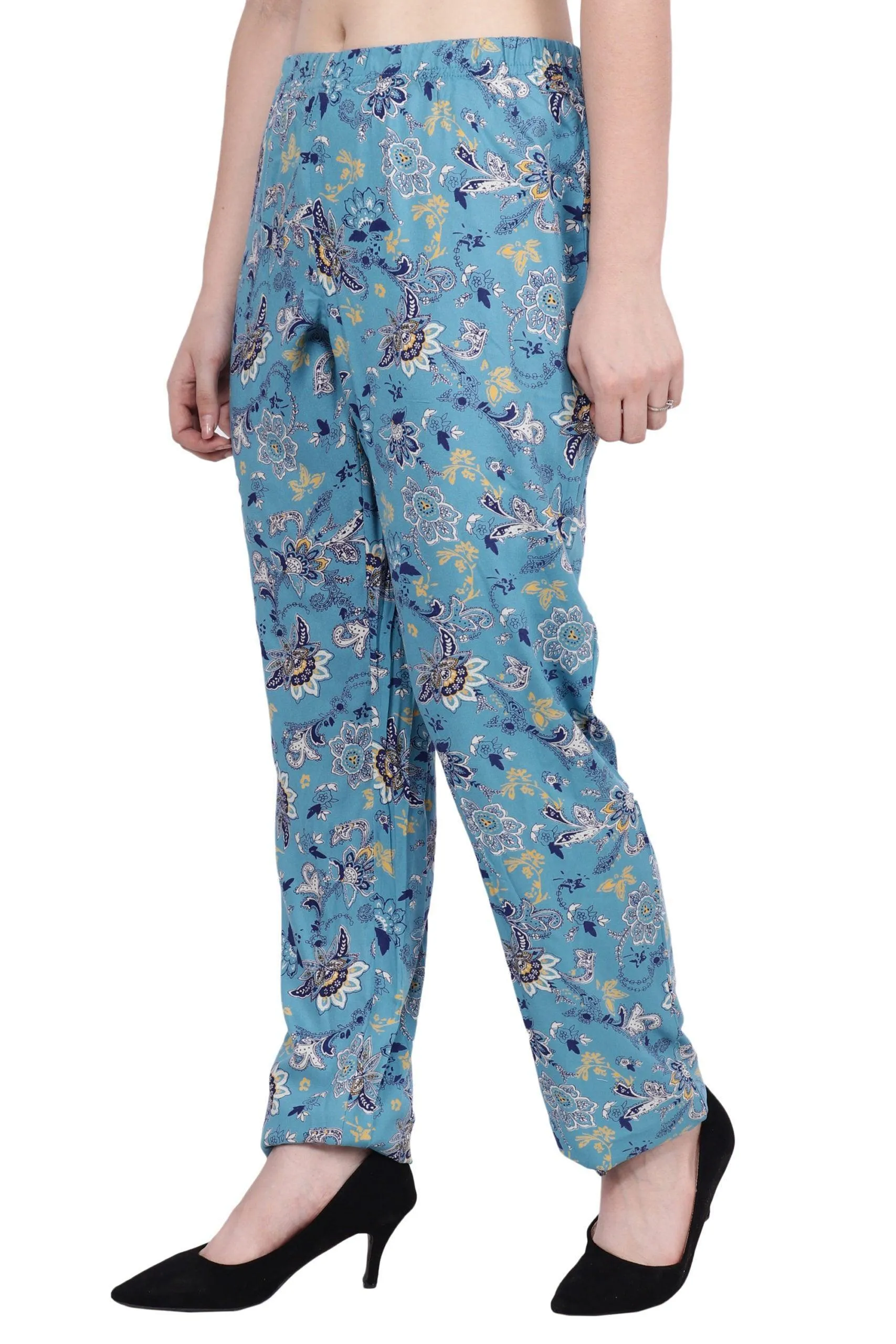 Blue Floral Printed Trousers