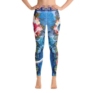 Blue Florals YOGA Leggings Floral Print Leggings Spandex High Waist YOGA Leggings, PF - LLP01